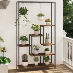 Costway 6 Tier Rustic Brown Plant Stand with Hanging Hooks - Size: 111.8 x 40.6 x 20.32cm - Wilko - thumbnail 3