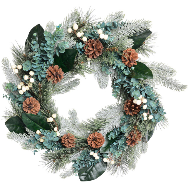 The Christmas Workshop Realistic Artificial Wreath with Snowberries and Pinecones 45cm - Size: 12 x 45 x 45cm - Green - Wilko - image 1