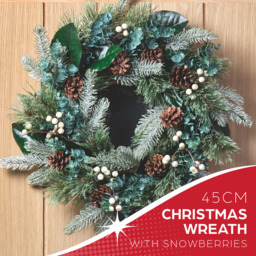 The Christmas Workshop Realistic Artificial Wreath with Snowberries and Pinecones 45cm - Size: 12 x 45 x 45cm - Green - Wilko - thumbnail 5