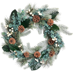 The Christmas Workshop Realistic Artificial Wreath with Snowberries and Pinecones 45cm - Size: 12 x 45 x 45cm - Green - Wilko