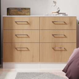 Crowndale Worcester 6 Drawer Slatt Effect and White Wide Chest of Drawers Ready Assembled - Slatt Effect & White - Wilko - thumbnail 1