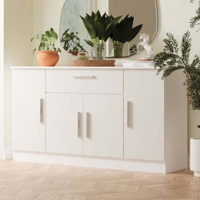 Crowndale Contrast 4 Door Single Drawer Grey Matt and White Wide Sideboard Ready Assembled - Size: 79 x 144 x 39cm - Grey Matt & White - Wilko - image 1