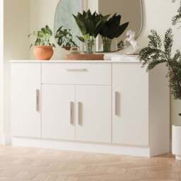 Crowndale Contrast 4 Door Single Drawer Grey Matt and White Wide Sideboard Ready Assembled - Size: 79 x 144 x 39cm - Grey Matt & White - Wilko