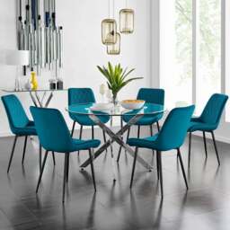 Furniturebox Arona Cesano 6 Seater Round Dining Set Blue and Chrome - Wilko - thumbnail 1