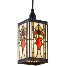Happy Homewares Art Deco Tiffany Green Amber and Red Stained Glass Pendant Shade - Size: 19 x 10 x 10cm - Multi - Wilko - thumbnail 5