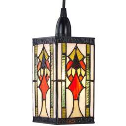 Happy Homewares Art Deco Tiffany Green Amber and Red Stained Glass Pendant Shade - Size: 19 x 10 x 10cm - Multi - Wilko