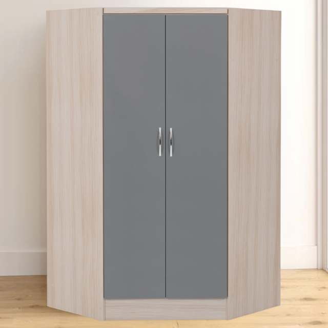 Seconique Nevada 2 Door Grey Gloss and Light Oak Effect Veneer Corner Wardrobe - Wilko - image 1