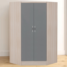 Seconique Nevada 2 Door Grey Gloss and Light Oak Effect Veneer Corner Wardrobe - Wilko - thumbnail 1