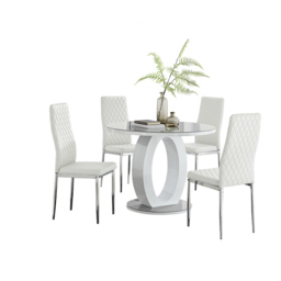Furniturebox Lucia Valera 4 Seater Round Dining Set Grey Gloss White and Chrome - Wilko - thumbnail 3