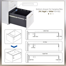 Vinsetto White 3 Drawer File Cabinet - Size: 39 x 48 x 59cm - Wilko - thumbnail 6