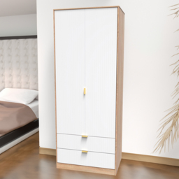 Crowndale 2 Door 2 Drawer White Matt and Bardolino Oak Wardrobe Ready Assembled - Size: 2 Door, 2 Drawer - Wilko - thumbnail 1