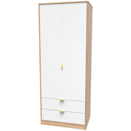 Crowndale 2 Door 2 Drawer White Matt and Bardolino Oak Wardrobe Ready Assembled - Size: 2 Door, 2 Drawer - Wilko - thumbnail 3