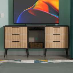 Crowndale Hong Kong 6 Drawer Slatt Effect and Graphite Wide TV Sideboard Ready Assembled - Size: 75 x 152 x 40cm - Slatt Effect & Graphite - Wilko - thumbnail 1