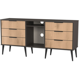 Crowndale Hong Kong 6 Drawer Slatt Effect and Graphite Wide TV Sideboard Ready Assembled - Size: 75 x 152 x 40cm - Slatt Effect & Graphite - Wilko - thumbnail 5