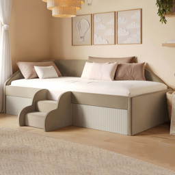 Flair Aviana Beige Velvet and Cord Low Sleeper Bed - Size: 62 x 139 x 201cm - Wilko