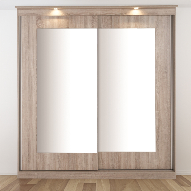 Riviera 2 Door Light Oak Large Mirror Wardrobe with Lights - Wilko - image 1