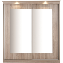 Riviera 2 Door Light Oak Large Mirror Wardrobe with Lights - Wilko - thumbnail 3