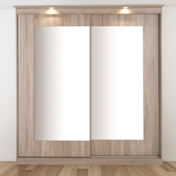Riviera 2 Door Light Oak Large Mirror Wardrobe with Lights - Wilko - thumbnail 1