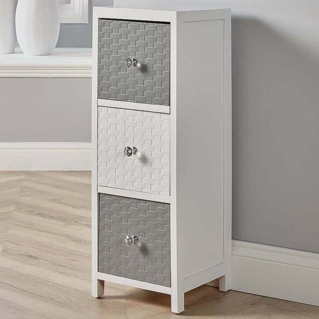 Home Source Crystal 3 Drawer White Grey Narrow Chest of Drawers - Wilko - image 1