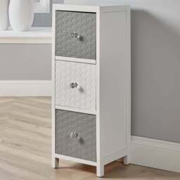 Home Source Crystal 3 Drawer White Grey Narrow Chest of Drawers - Wilko - thumbnail 1