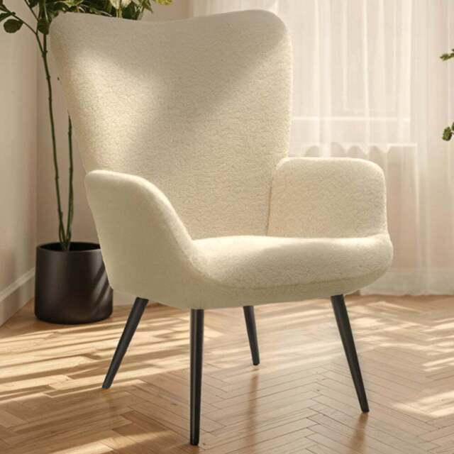 tectake Hygge Cream and Black Boucle Padded Armchair - Size: Single - Wilko - image 1