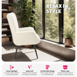 tectake Hygge Cream and Black Boucle Padded Armchair - Size: Single - Wilko - thumbnail 5
