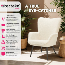 tectake Hygge Cream and Black Boucle Padded Armchair - Size: Single - Wilko - thumbnail 4