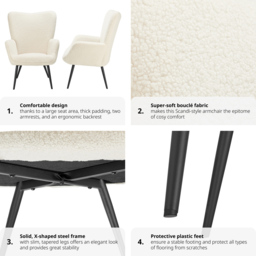 tectake Hygge Cream and Black Boucle Padded Armchair - Size: Single - Wilko - thumbnail 6