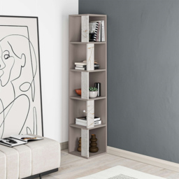 Decortie Piano Mocha Grey and Gold Marble Effect Tall Corner Bookcase - Multi - Wilko - thumbnail 6