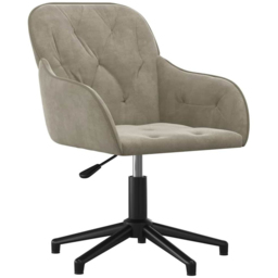 vidaXL Light Grey Velvet Height-Adjustable Swivel Office Chair - Size: 72 x 56 x 61.5cm - Wilko - thumbnail 3