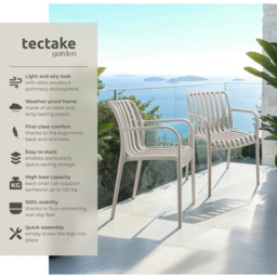 tectake Alcudia Set of 2 Taupe Garden Chair - Size: 80.5 x 54.5 x 58cm - Brown - Wilko - thumbnail 4