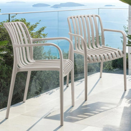 tectake Alcudia Set of 2 Taupe Garden Chair - Size: 80.5 x 54.5 x 58cm - Brown - Wilko - thumbnail 1