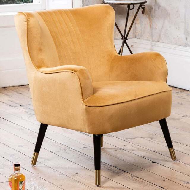 Artemis Home Madison Yellow Velvet Accent Chair - Size: Single - Wilko - image 1