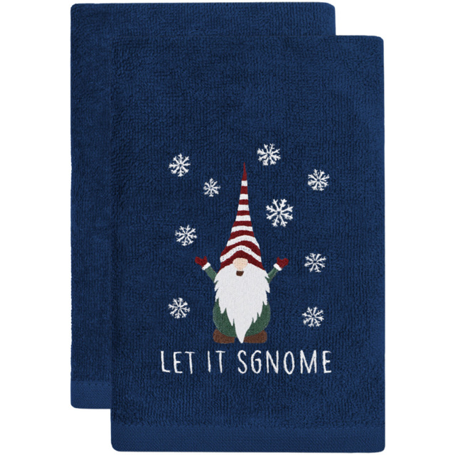 Noel Square Xmas Gonks Navy Hand Towel 2 Pack - Size: 66 x 41 x 1cm - Wilko - image 1