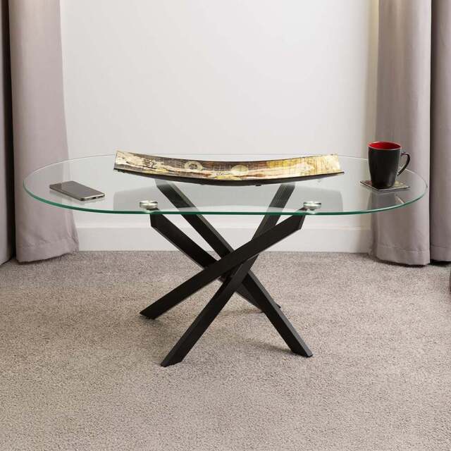 Seconique Sheldon Clear Glass and Black Oval Coffee Table - Size: 46 x 110 x 60cm - Clear Glass/Black - Wilko - image 1