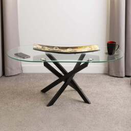 Seconique Sheldon Clear Glass and Black Oval Coffee Table - Size: 46 x 110 x 60cm - Clear Glass/Black - Wilko - thumbnail 1