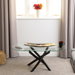 Seconique Sheldon Clear Glass and Black Oval Coffee Table - Size: 46 x 110 x 60cm - Clear Glass/Black - Wilko - thumbnail 7