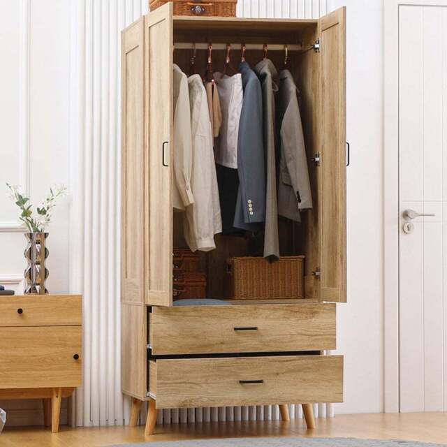 Portland 2 Door 2 Drawer Natural Wardrobe - Size: 2 Door, 2 Drawer - Brown - Wilko - image 1