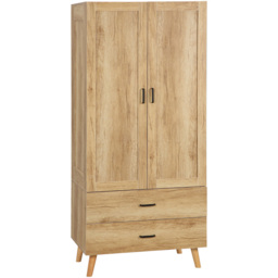 Portland 2 Door 2 Drawer Natural Wardrobe - Size: 2 Door, 2 Drawer - Brown - Wilko - thumbnail 3