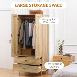 Portland 2 Door 2 Drawer Natural Wardrobe - Size: 2 Door, 2 Drawer - Brown - Wilko - thumbnail 5
