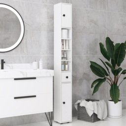 Kleankin White 3 Door 4 Shelf Slim Bathroom Cabinet - Size: 180.0 cm x 20.0 cm x 20.0 cmcm - Wilko