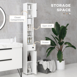 Kleankin White 3 Door 4 Shelf Slim Bathroom Cabinet - Size: 180.0 cm x 20.0 cm x 20.0 cmcm - Wilko - thumbnail 5