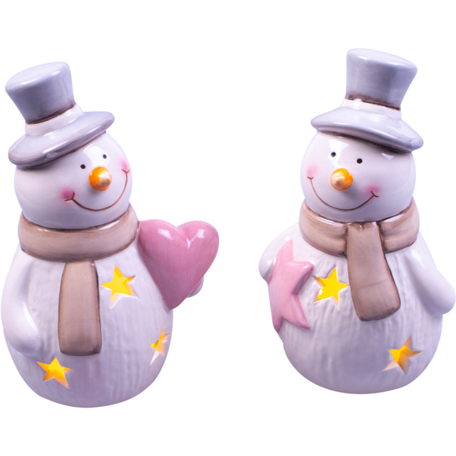 St Helens 2 Piece LED White Ceramic Snowman Decoration Set - Size: 145 x 100 x 70cm - Wilko - image 1