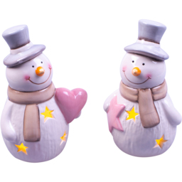 St Helens 2 Piece LED White Ceramic Snowman Decoration Set - Size: 145 x 100 x 70cm - Wilko