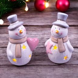 St Helens 2 Piece LED White Ceramic Snowman Decoration Set - Size: 145 x 100 x 70cm - Wilko - thumbnail 4