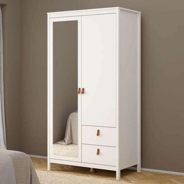 Florence Barcelona 2 Door 2 Drawer White Mirrored Wardrobe - Size: 2 Door, 2 Drawer - Wilko - image 1
