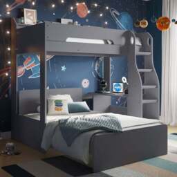 Flair Cosmic Grey Wooden L Shaped Triple Bunk Bed - Size: Single + Small Double - Wilko - thumbnail 1