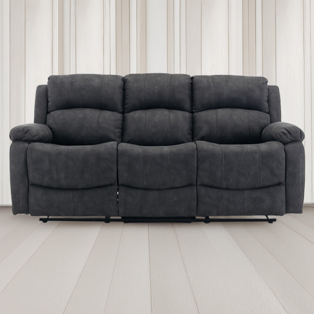 Furniture One 3 Seater Dark Grey Full Fabric Manual Recliner Sofa - Wilko - image 1