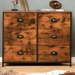 Costway 6 Drawer Rustic Brown Chest of Drawers - Wilko