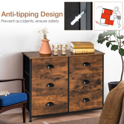 Costway 6 Drawer Rustic Brown Chest of Drawers - Wilko - thumbnail 6